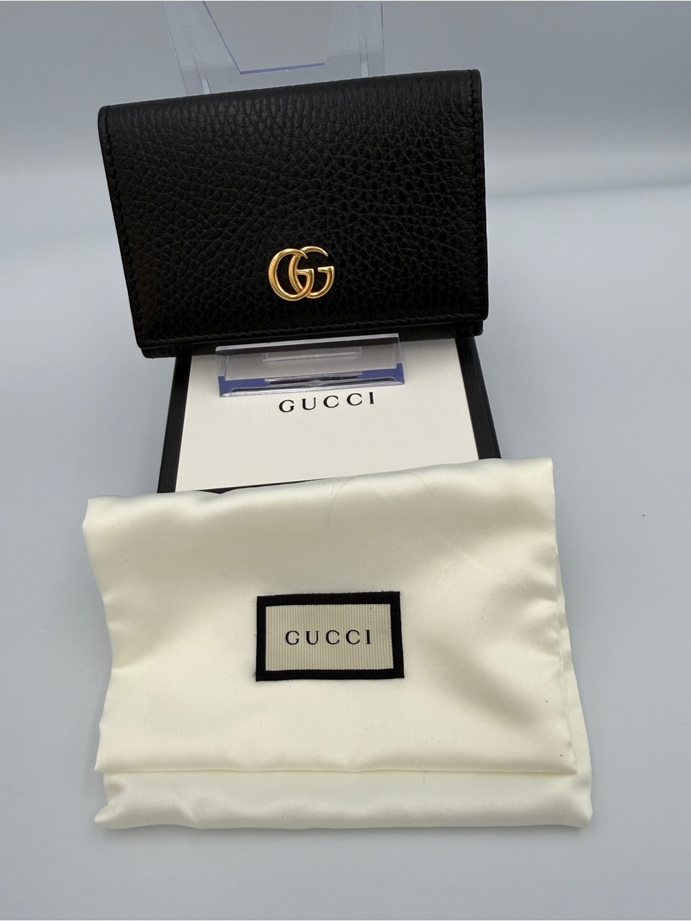 Gucci GG Marmont Black Textured Leather Card Case Wallet